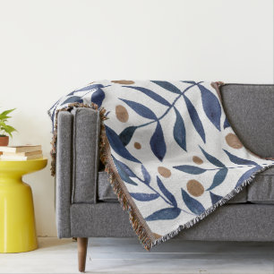 Manta Ramas acuáticas y bayas - índigo y beige