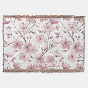 Manta Ramas blancas de flor de cerezo romántica rosa