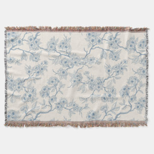 Manta Ramas de flor de cerezo en azul y blanco apagado