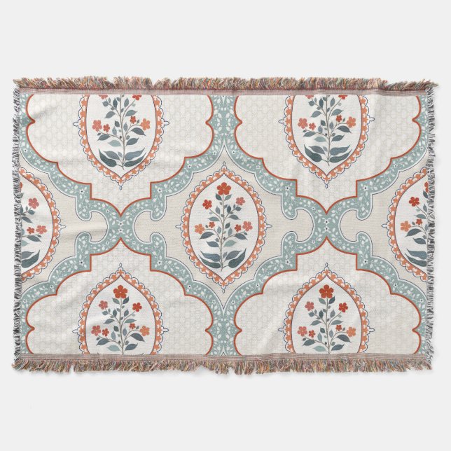 Manta Ramas de flores antiguas, textiles indios. (Anverso)