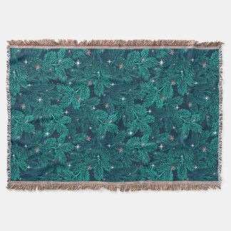 Manta Ramas de pino azul verdoso con copos de nieve blan