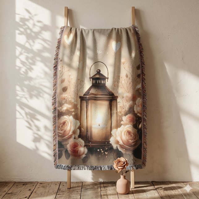Manta Ramo de rosas con brillo de linterna (Rose Lantern Glow Bouquet Throw Blanket)