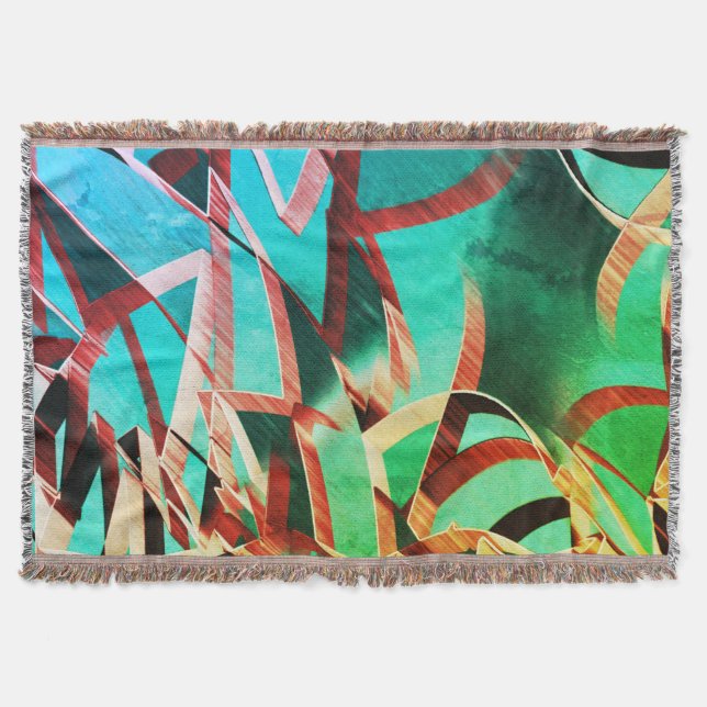 Manta Rasgos marrones sobre verde rústico y aguamarina (Anverso)