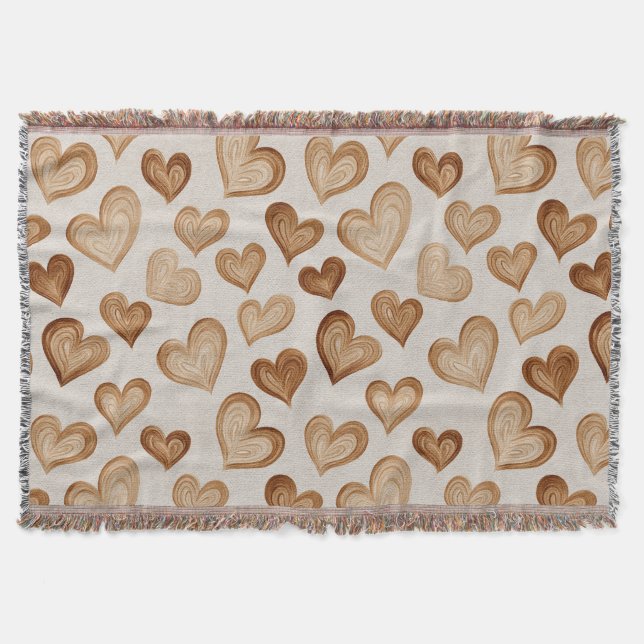 Manta Rayas Corazones Crema Marrón (Anverso)