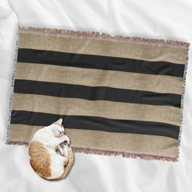 Manta rayas geométricas de diseño de rayas de oro y negr (trendy stylish geometric black and gold stripes throw blanket)
