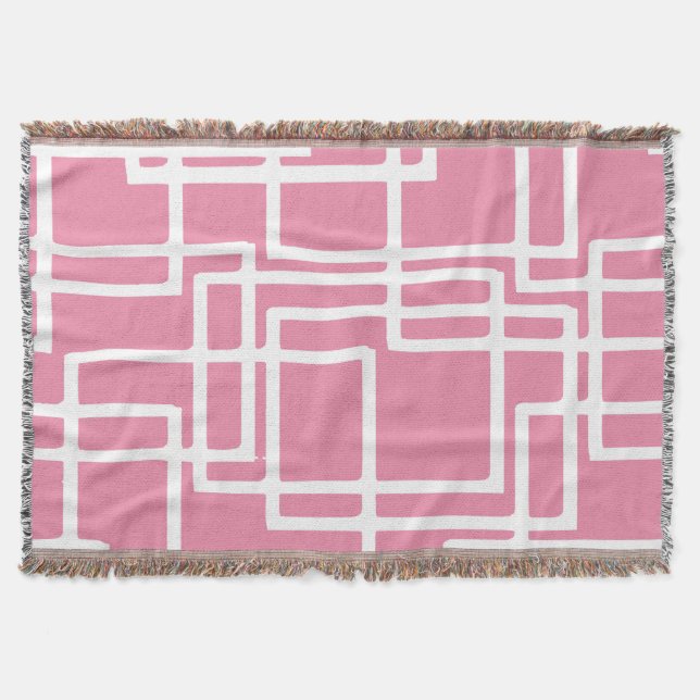 Manta Rectángulos Blancos Modernos Retro Sobre Rosa Feme (Anverso)