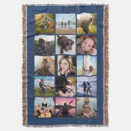 Manta Recuerdo de Colage de 15 Fotos Cuadradas Azul