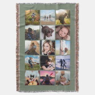 Manta Recuerdo de Colage de Fotos Cuadradas 15 Verde Sal