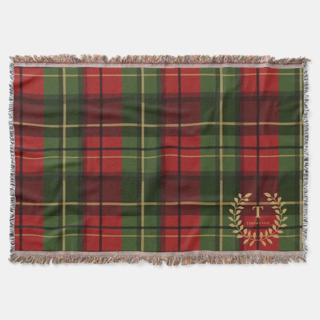 Manta Red And Green Plaid With Monogram Inside A Wreath (Anverso)