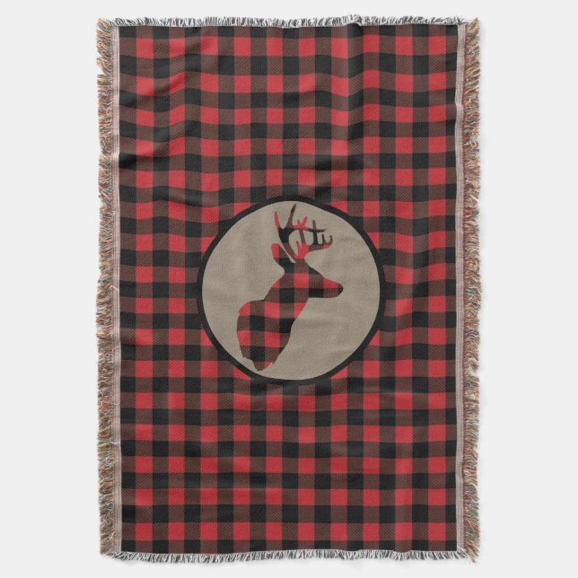 Manta Red Black Buffalo Plaid Deer (Frente vertical)
