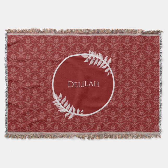 Manta Red Elegant Damask Personalized Throw Blanket (Anverso)
