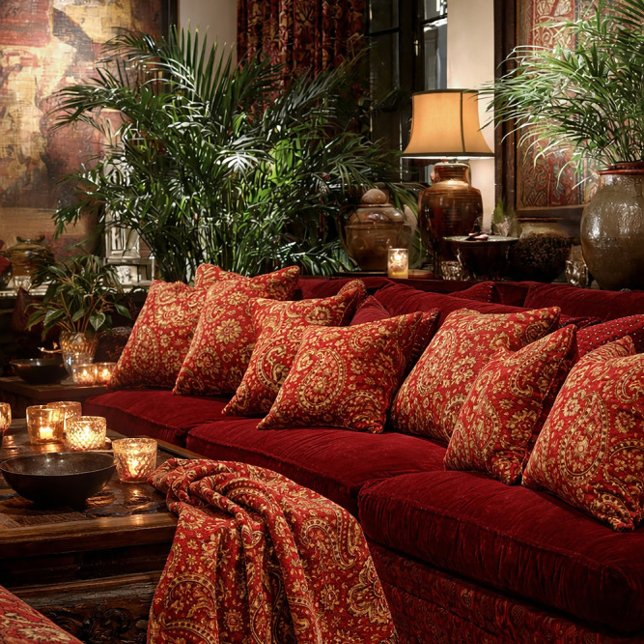 Manta Red & Gold Paisley Toss Throw - Interior Decor (Red & Gold Paisley pattern toss pillows and toss throw. )