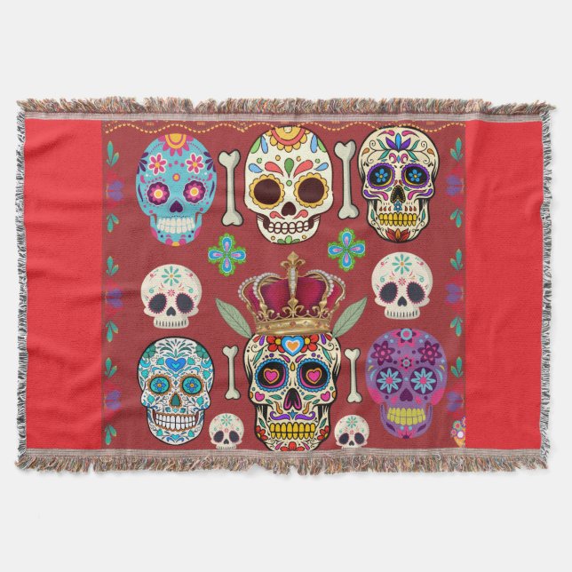 Manta Red Throw - Large Rug - Gothic Skull -  (Anverso)
