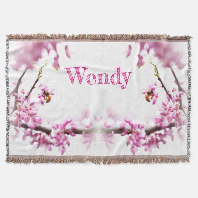 Manta Redbud y abeja de miel en primavera (Anverso)