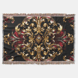 Manta Regal Noir Pattern | Gold Scrollwork & Crimson