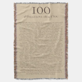 Manta Regalo personalizable de 100 cosas que amo de ti 