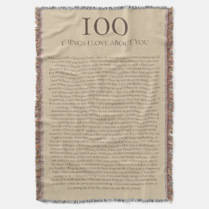 Manta Regalo personalizable de 100 cosas que amo de ti 