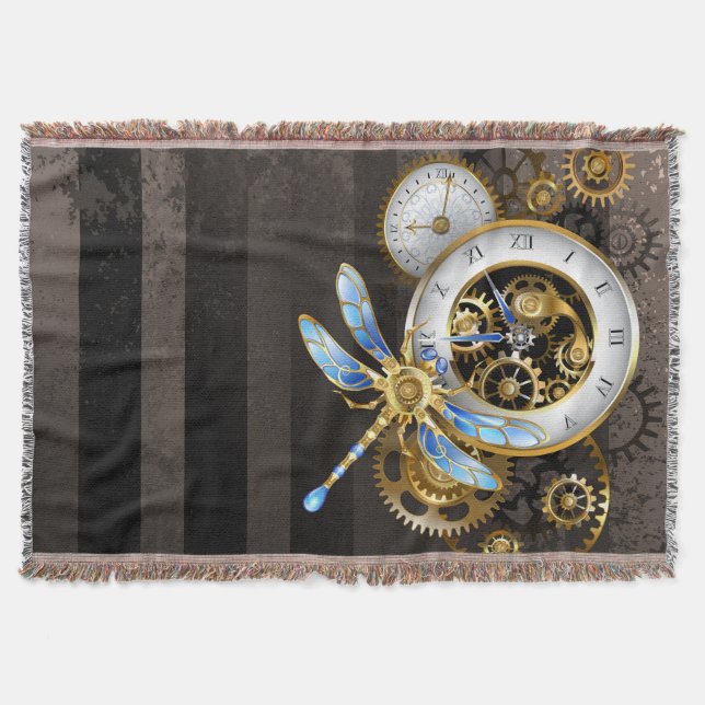 Manta Reloj Steampunk con libélula mecánica (Anverso)