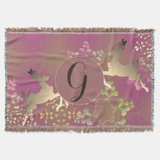 Manta Reno y copos de nieve morado (Anverso)