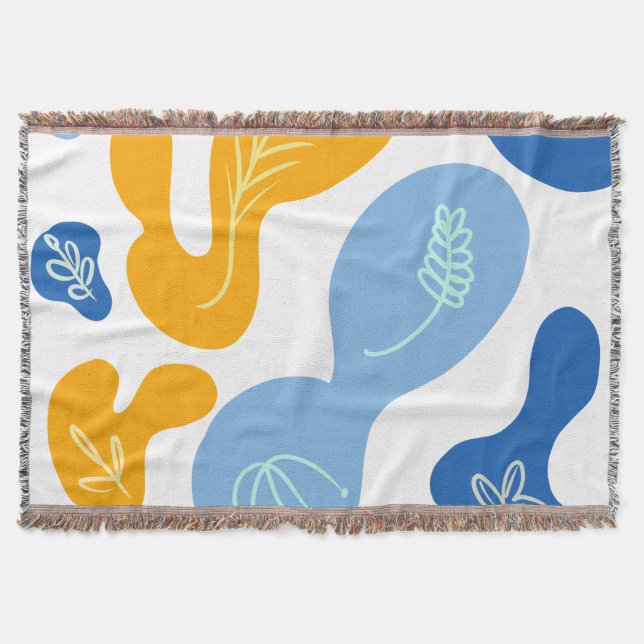 Manta Resumen Bobs botánicos Blue Yellow Throw Blanket (Anverso)