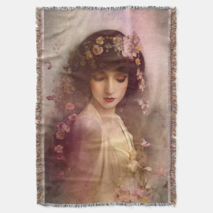 Manta Retrato de estilo vintage de hermosa mujer floral