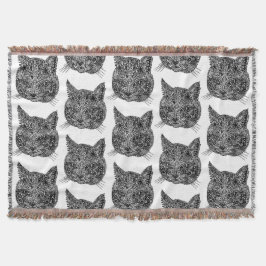 Manta Retrato de gato ornamental blanco y negro