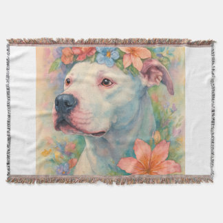 Manta Retrato de Pit Bull Floral Colorido de Impresión T