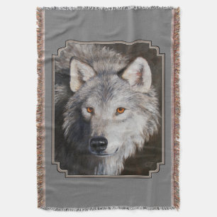 Manta Retrato facial de lobo de madera gris