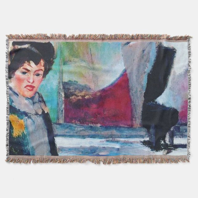 Manta Retrato femenino vintage con fondo abstracto (Anverso)