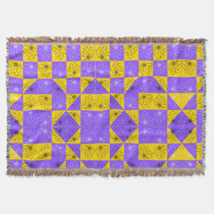 Manta Retro Boho Morado y Amarillo Cuadros de Margarita