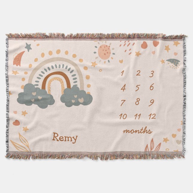 Manta Retro Boho Rainbow Rust Baby Meses (Anverso)