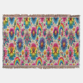 Manta Retro Floral Hippie Arcoíris