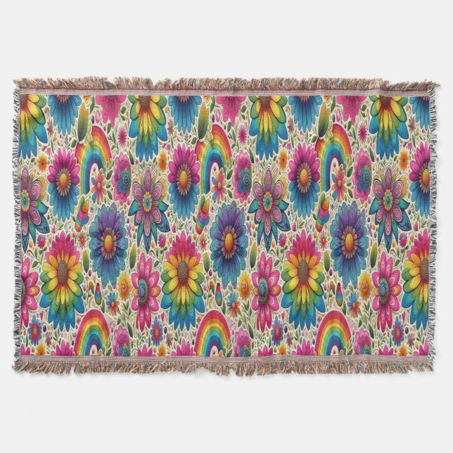 Manta Retro Floral Hippie Arcoíris (Anverso)