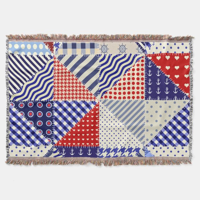 Manta Retro Patchwork Triángulos de Estilo Nautico (Anverso)