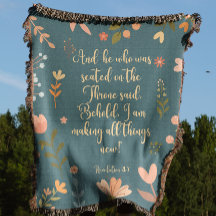 Revelación 21:5, cristiano floral Verde azulado