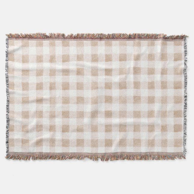 Manta Rojas Cuadros de Crema Beige  (Anverso)
