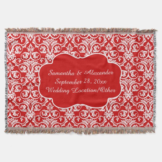 Manta Rojo de encargo personalizado de la boda/del (Anverso)