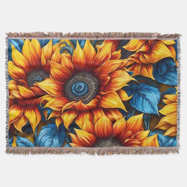 Manta Rojo y azul de los girasoles (Anverso)