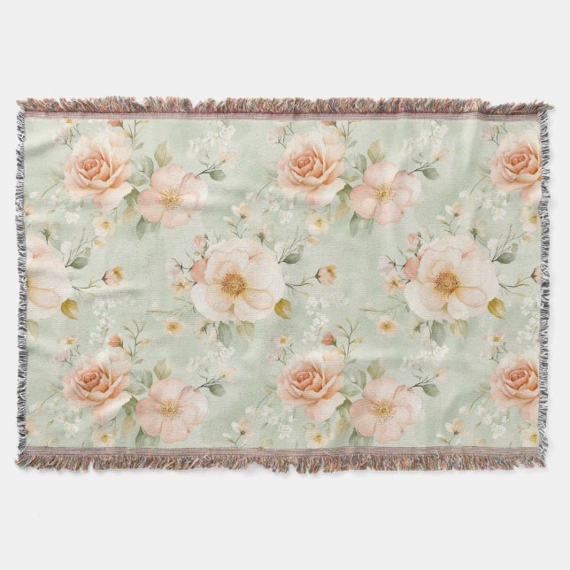Manta Romantic Peach Mint Pretty Roses Floral (Anverso)