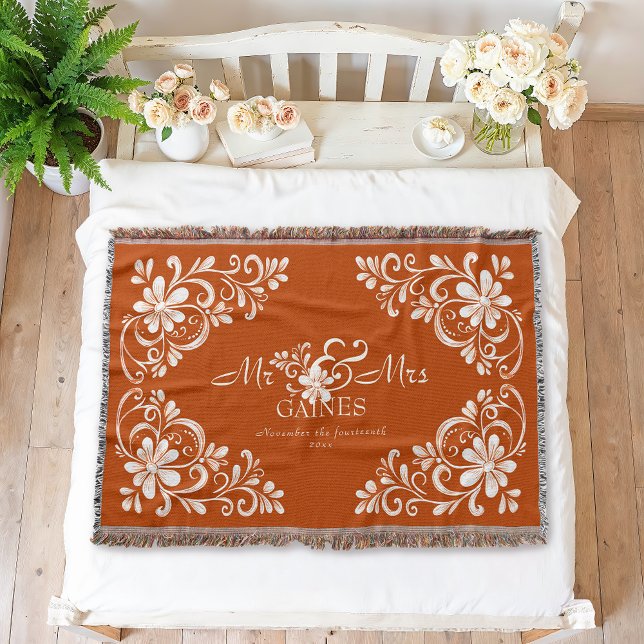 Manta Romántico Shabby Chic Burnt Naranja Mr & Mrs Flora (Subido por el creador)
