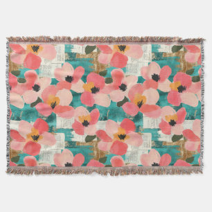 Manta Rosa Coral Floral Turquesa Vintage