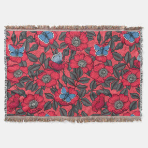 Manta Rosa de perro y mariposas en rojo y azul