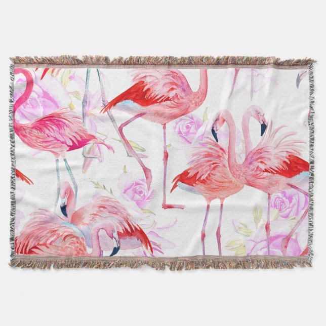 Manta Rosa Flamingo: Floral de aves acuáticas (Anverso)