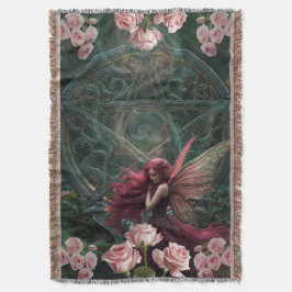 Manta Rosa floral de arte fina Hada y pentagrama