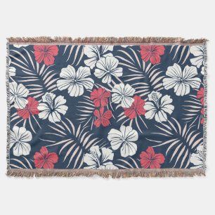 Manta Rosa Tropical y Floral Azul Marino