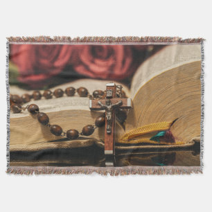 Manta Rosario de madera con Jesús en la cruz
