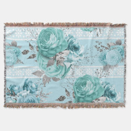 Manta Rosas azules con encaje