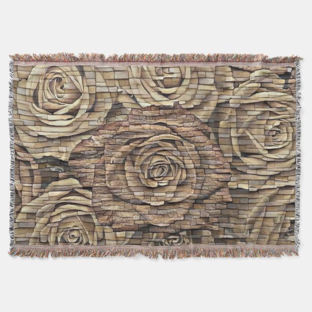 Manta Rosas beige marrón paredes de piedra de diseño mod (Anverso)