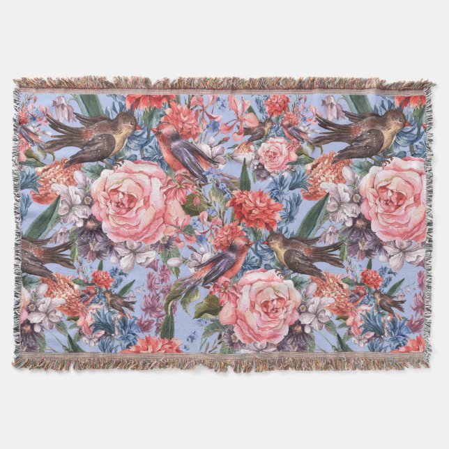 Manta Rosas de fondo azul floral Hyacinth Wild Flowers (Anverso)