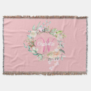 Manta Rosas de verano de monograma de guion rosa femenin